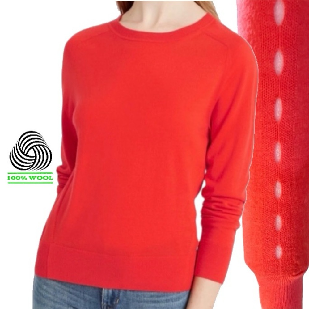New Banana Republic Coral Red Merino Wool Sweater size small cutouts lightweight